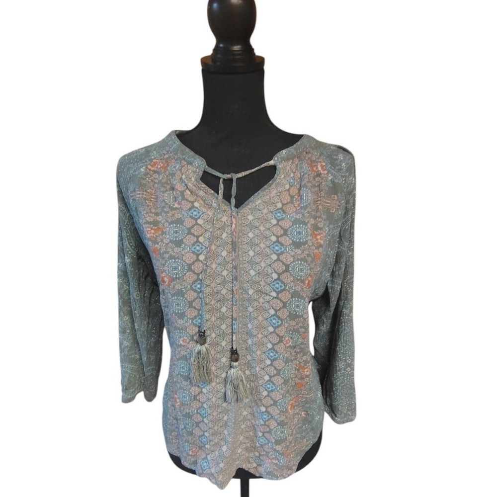 Mason & Belle Blue Boho Paisley Tassel Tie Flowy Top Medium Large